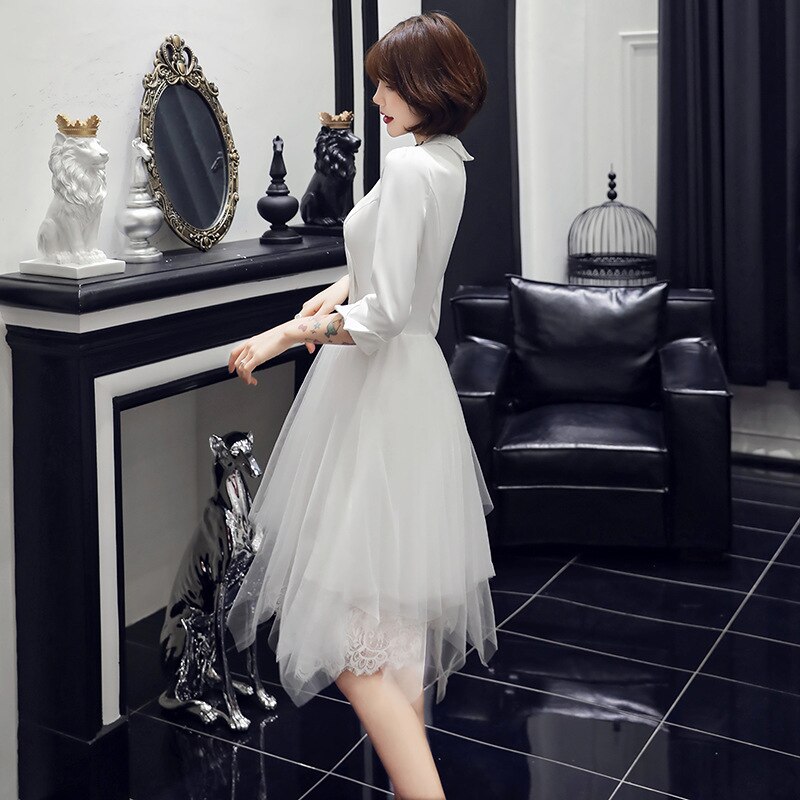 White Short Chinese Oriental Party Wedding Female V-Neck Cheongsam Bridesmaid Evening Dress Celebrity Banquet Dresses