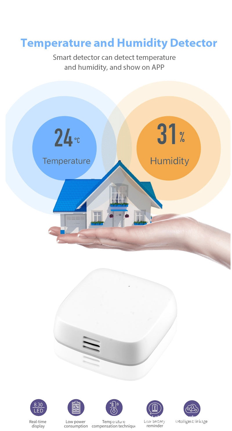 Tuya Smart Temperature And Humidity Environment Sensor Smart control Zigbee connection intelligent linkage Google home IFTTT