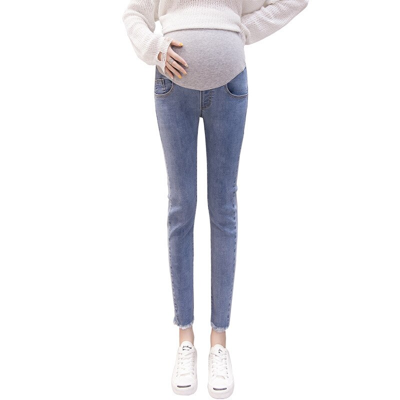 Denim barsel jeans til gravide kvinder tøj rå kant tynde bukser graviditet tøj jeans gravidez barsel tøj