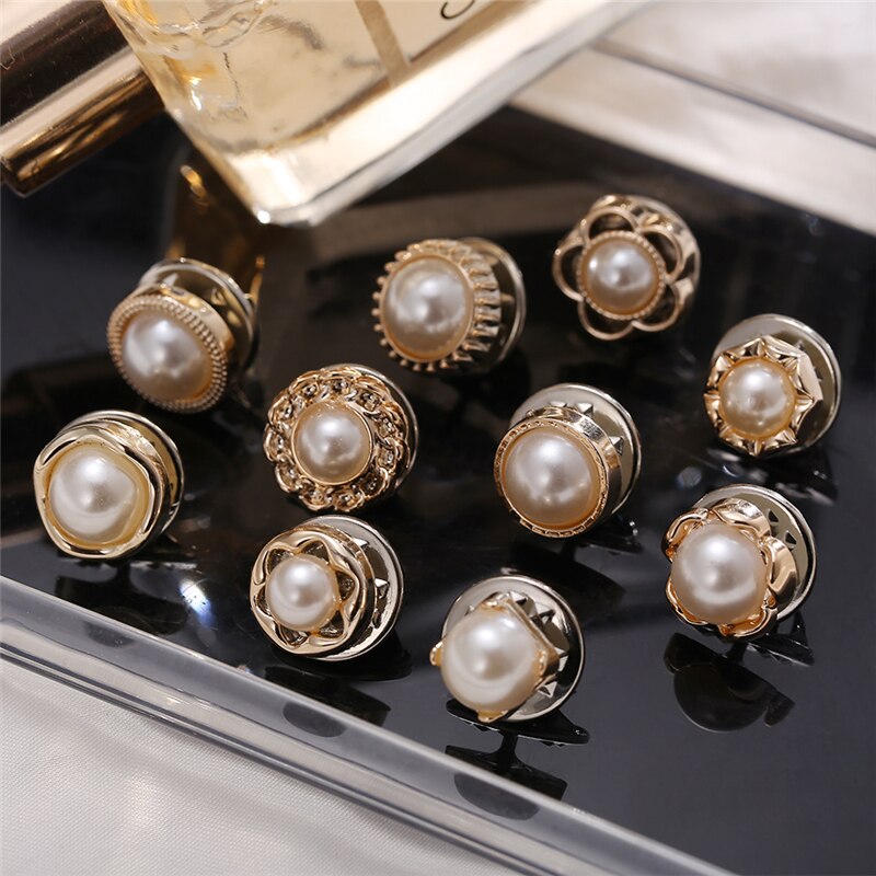 17KM-Alfileres de ropa de perlas Vintage para mujer, conjunto de broches con hebilla para vestido y pantalones, accesorios de tendencia, joyería,