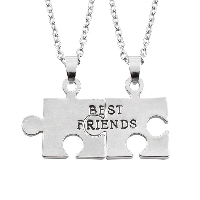 Best Friends Pendant Necklace Women Men Splicing Geometry Pizza Love Heart Necklaces Couple BFF Friendship Jewelry Colar: best friend