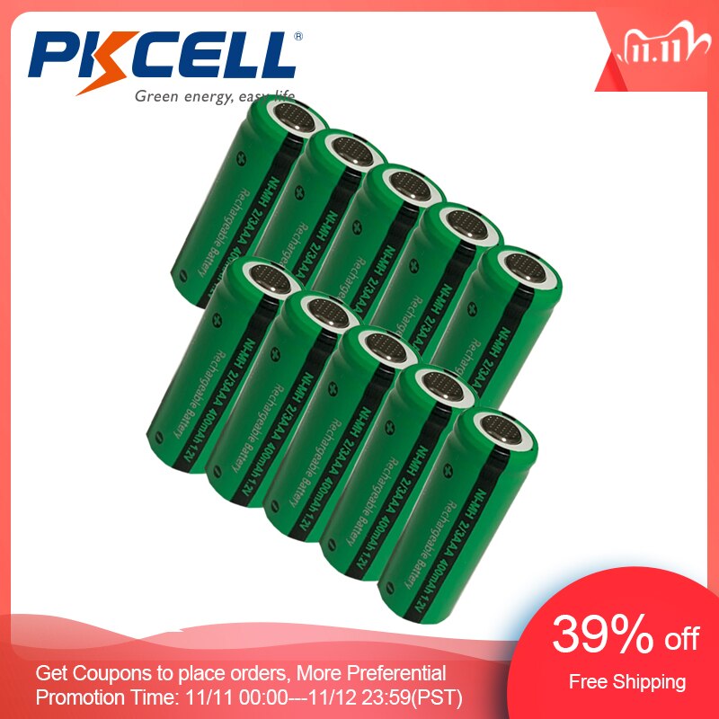 10 stuks oplaadbare ni-mh-batterijen 2/3 aaa 1.2v 400 mah platte vervanging voor zonnebloemen, afstandsbediening en tuinverlichting