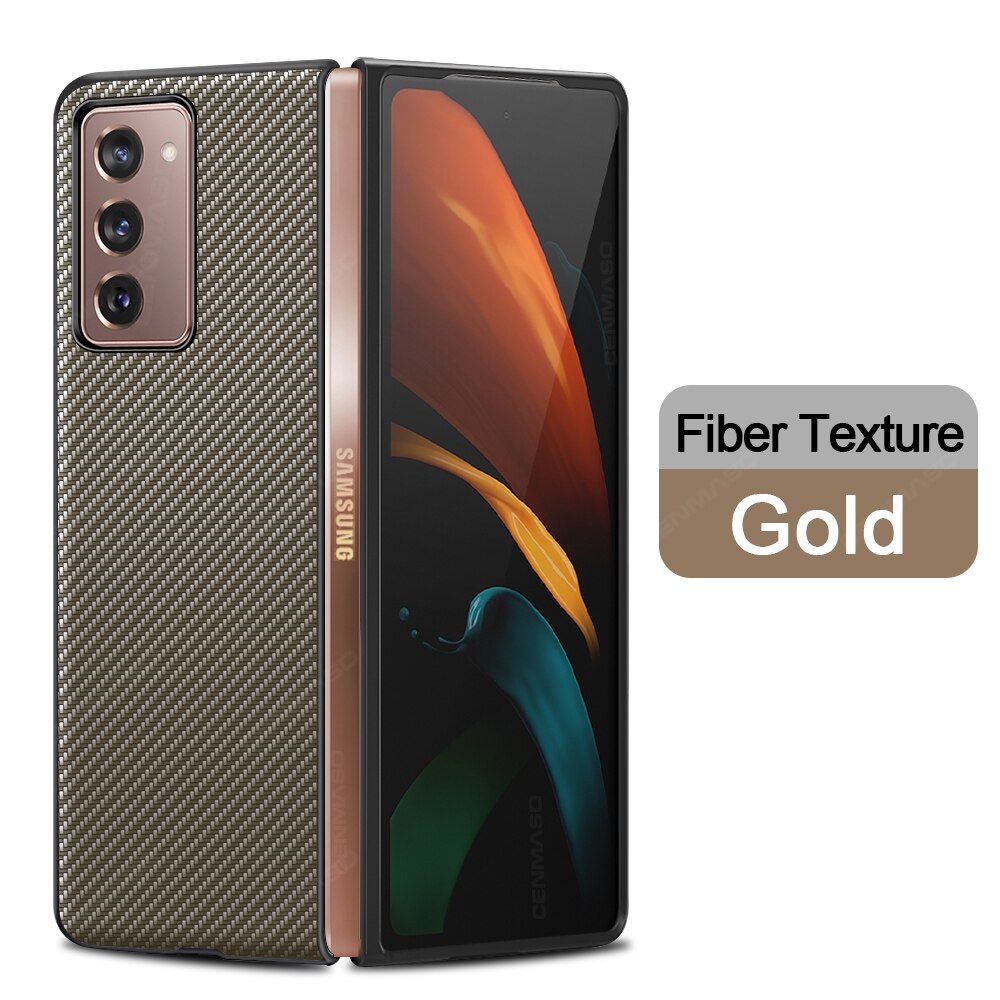per Samsung galassia Z piega 2 Caso Ebaicase Originale in Fibra di Carbonio struttura con Il Supporto di Cuoio Della Copertura Posteriore per La Galassia Z piega 2 Caso: oro