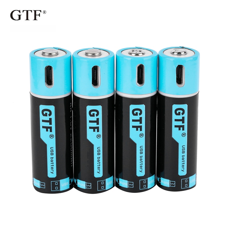 GTF1.5V Usb Aa Li-Ion Batterij 2550mwh 1500Mah 100% Capaciteit Li-Polymer Usb Oplaadbare Lithium Usb Batterij Usb Kabel
