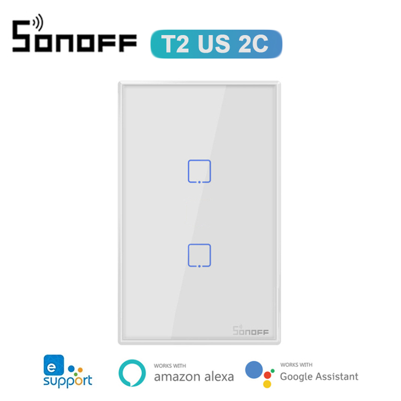 SONOFF T2/T3 US Smart Light Switch,SONOFF TX WiFi eWelink interruptor Smart Home Wall Touch Switch Panel For Alexa Google Home: T2 2 Gang