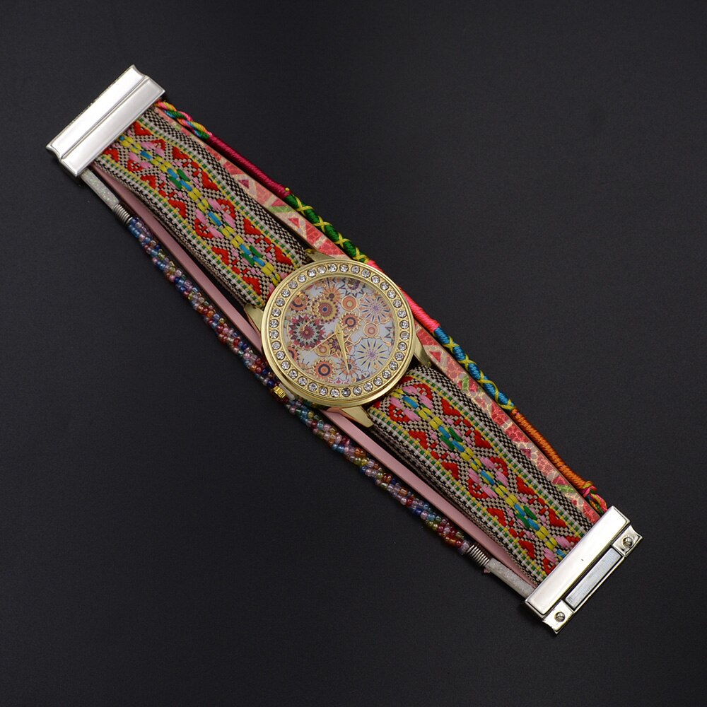 Wellmore stijl bohemien kleurrijke kralen met leren armband horloge & casual quartz polshorloges voor vrouwen