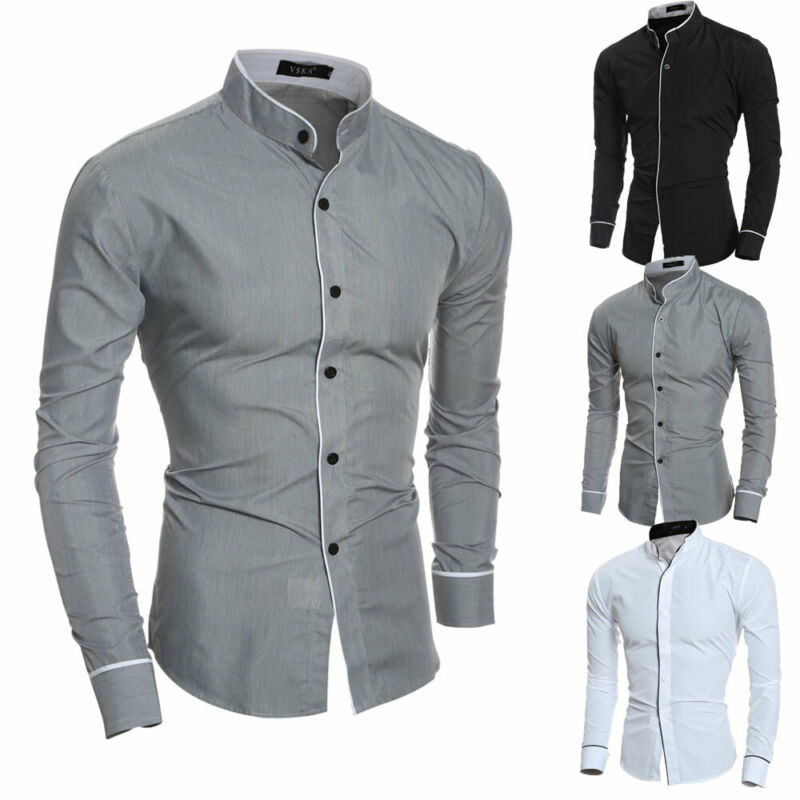 Lyxig formell skjorta för män manlig ädel knapp långärmad casual slim fit kontorsklänning skjortor i solid bomull