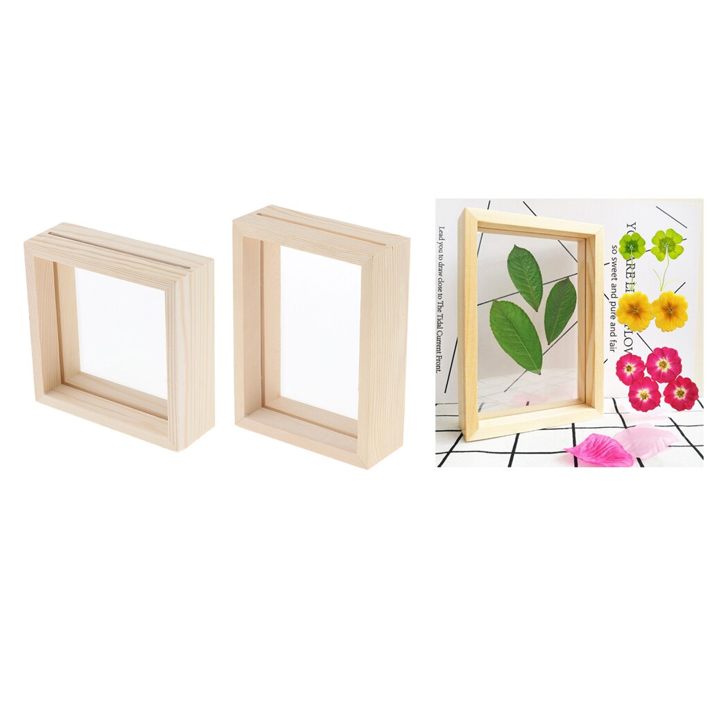 double-sided glass specimen transparent wooden frame 2Pcs