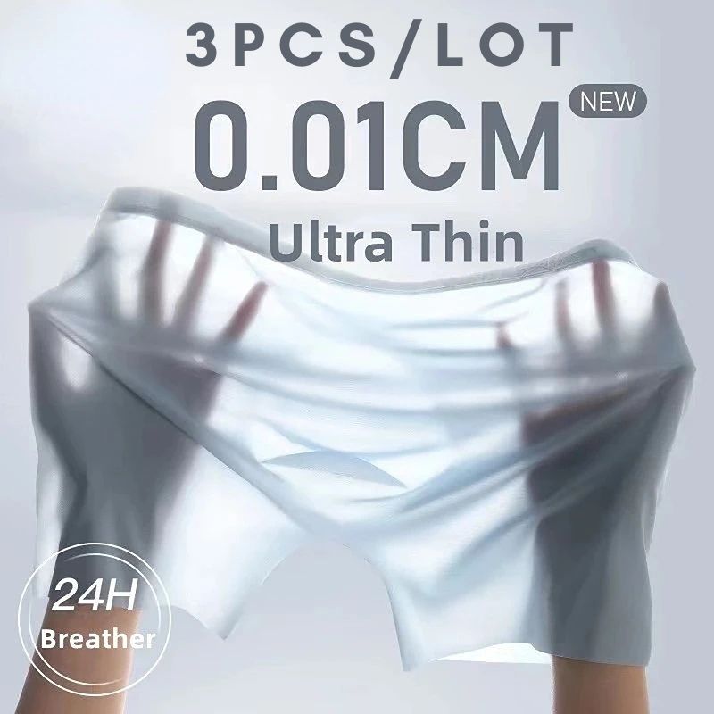 3 uds. Calzoncillos Boxer para hombre, bragas de seda helada para hombre, ropa interior Sexy sin costuras, calzoncillos para hombre, bragas finas y transpirables de secado rápido