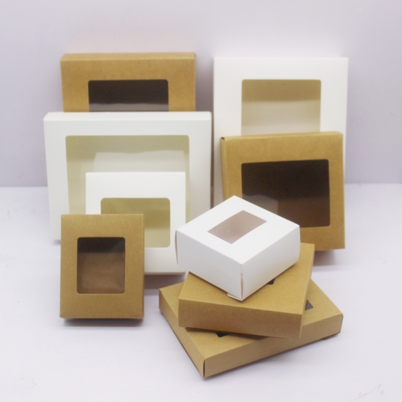 10 stücke DIY paket mit fenster weiß/kraft weihnachten box kuchen Verpackung Für Hochzeit home party muffin verpackung box