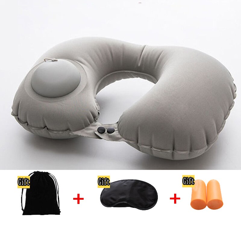 Inflatable pillow 4pc/s set Travel cervical pillow U-type automatic inflatable pillow Folding Portable Travel accessories: Gray