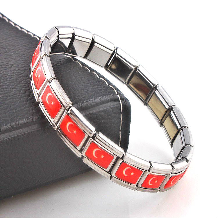 Vrouwen Sieraden Turkse Vlag Elasticiteit Elastische Energie Sport Magnetische Germanium Italiaanse Charme Armband Rvs ST8: Default Title