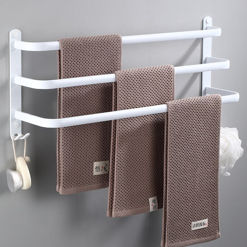 Zauberstab Montieren 30-50CM Weiß Aluminium Handtuch Gestell Halfter Doppel Drei Bar Mit Wc Kleid Haken Aufhänger Küche Schlecht Zubehör