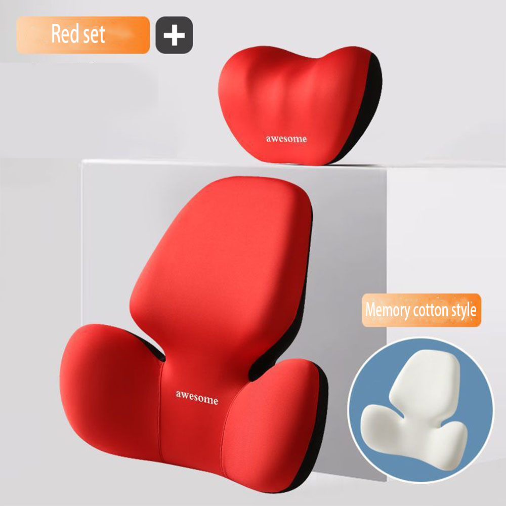 Update Car Lumbar Support Pillow Auto Neck Pillow Waist Support Removable Washable Backrest Universal Vehicle Cushion: ROSE RED