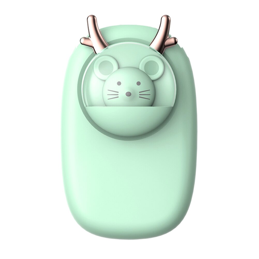 Hanging Neck Fan Cute Cartoon Pet Hand-held Leafless Waist Fan Low Noise: Green