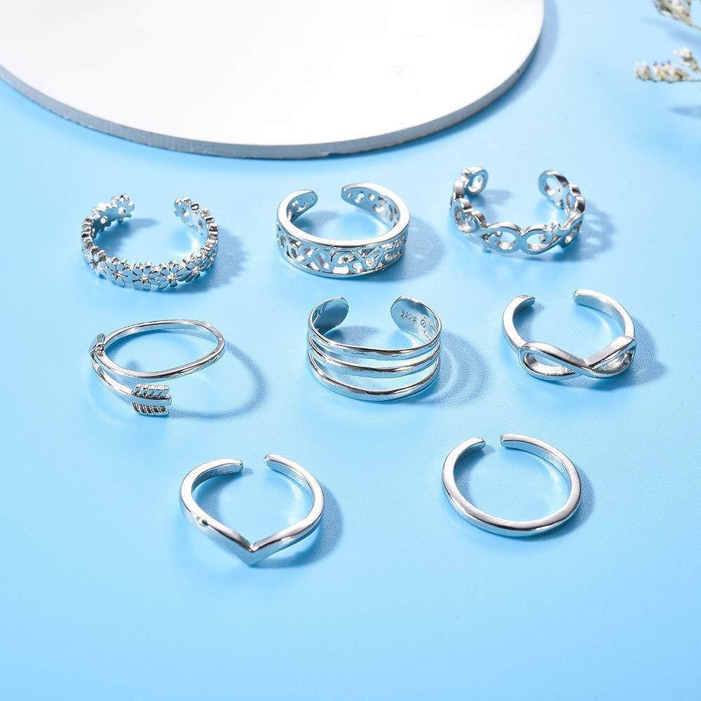 925 Sterling Silber Sommer Strand Knöchel Fuß Ring Offene spitze Ringe 8 teile/satz für Frauen Mädchen Finger Einstellbare Schmuck