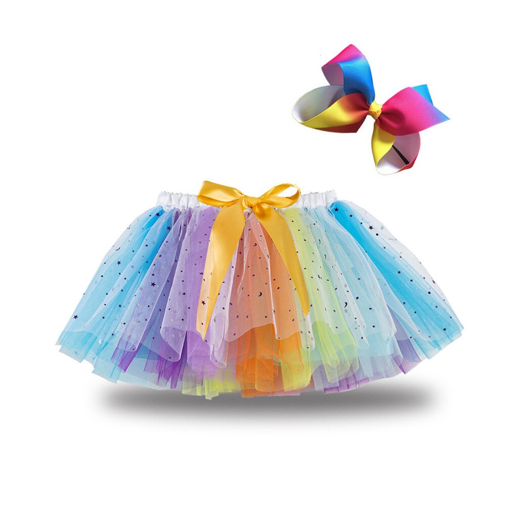 Tutu Rok Meisje Rokken Kinderen Meisjes Party Dance Ballet Kostuum Splice Rainbow Tulle Rok + Bow Haarspeld Kleding # P30