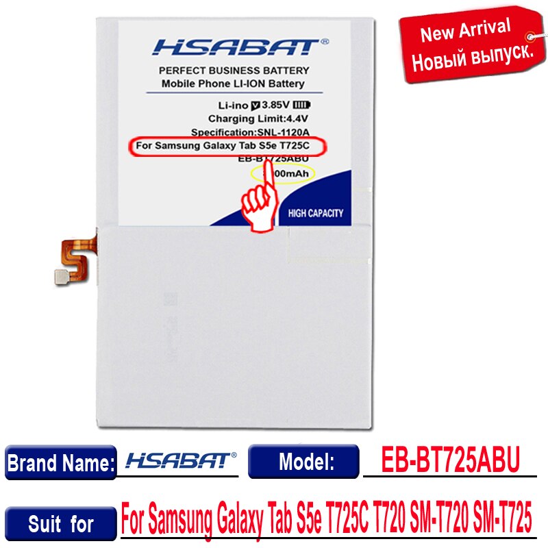 HSABAT 8000mAh EB-BT725ABU Battery for Samsung Galaxy Tab S5e T725C T720 SM-T720 SM-T725 Tablet PC Batteries