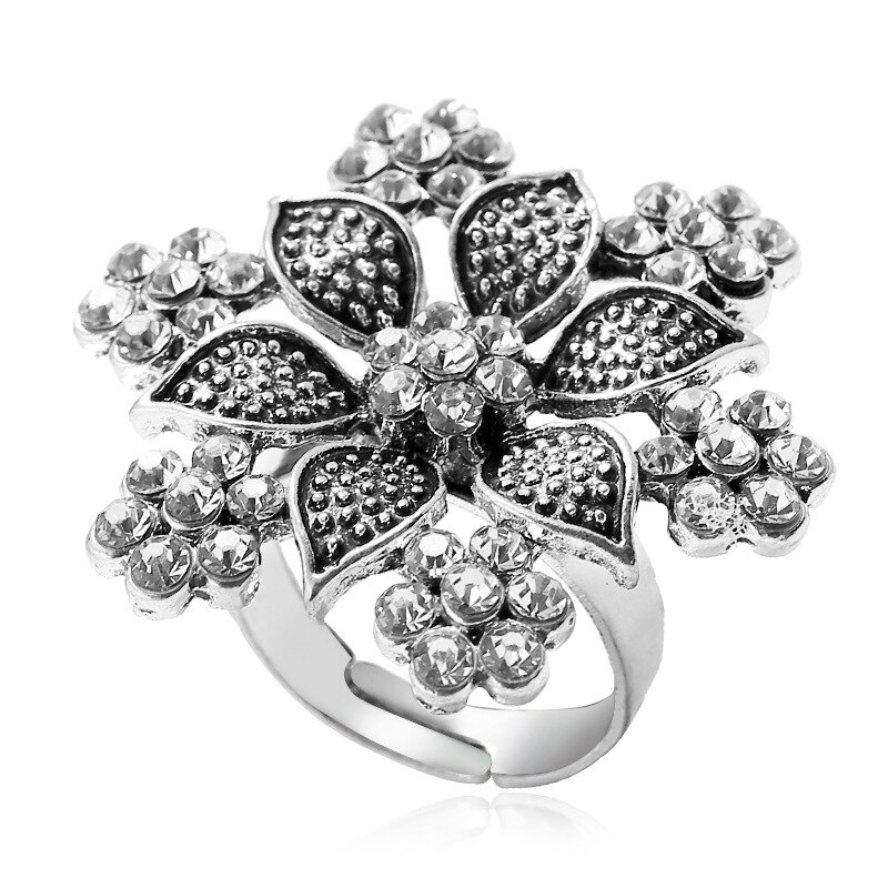 mignon Vintage couleur argent grande fleur bague de fiançailles de mariage pour les femmes d'anniversaire de fête