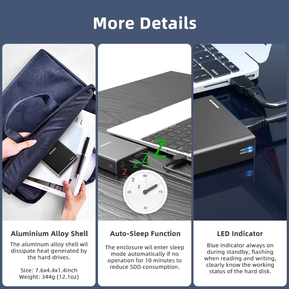 MAIWO Dual Bay External Hard Drive box RAID Enclosure for 2.5 inch SATA I/II/III HDD SSD RAID 0/1/LARGE/PM 6Gbps Support UASP