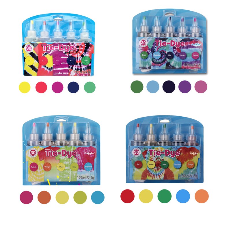 5 färger tie-dye kit bomull linne kläder färgämnen giftfri diy dye kit färg färger kläder för färgämnen målning verktyg