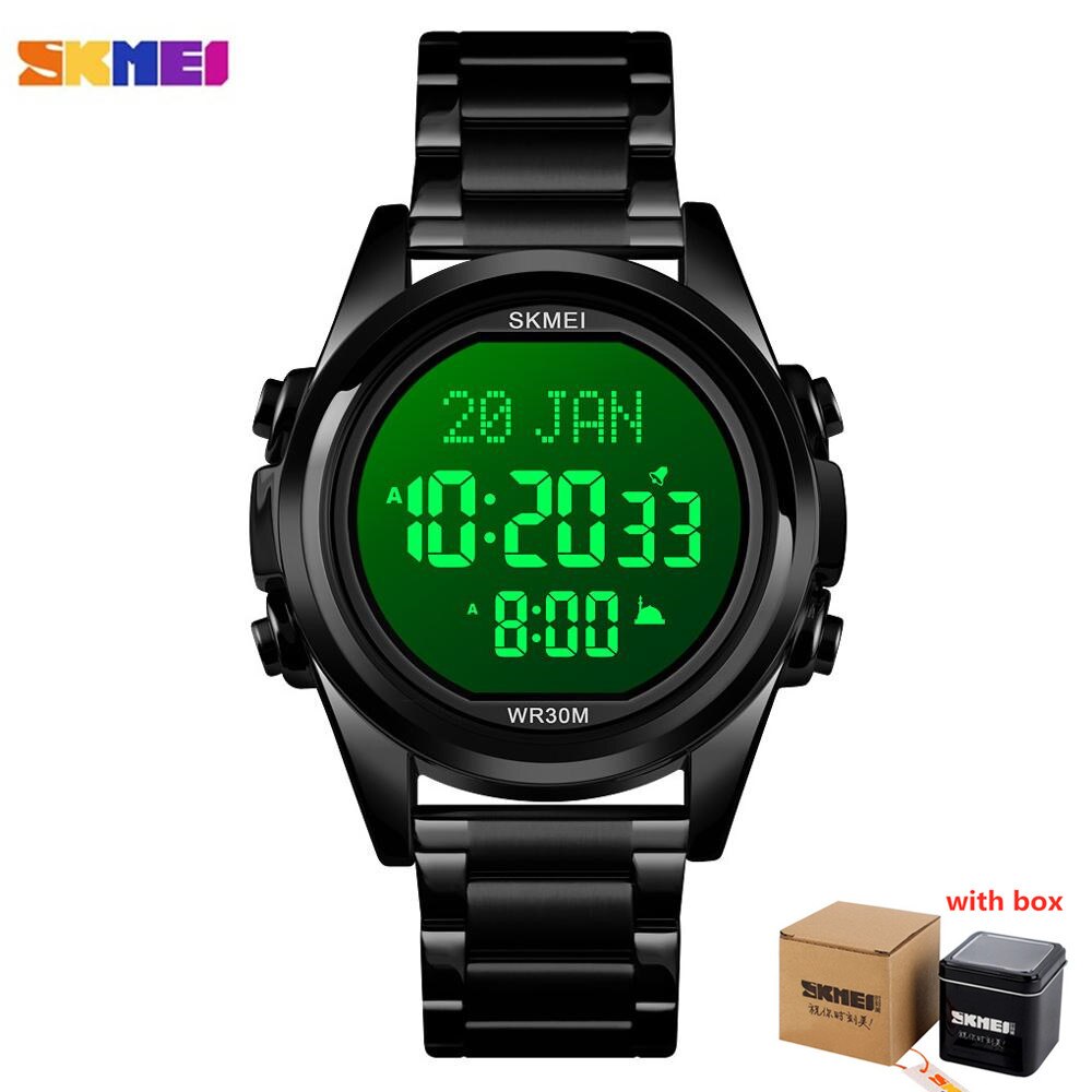 Skmei Moslim Azan Klok Horloge Voor Gebed Met Qibla Kompas Adhan Alarm Hijri Kalender Islamitische Al Harameen Fajr Tijd Horloge: black B with box