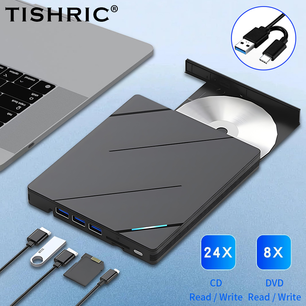 Tishic externe mobile optische Laufwerk Box USB 3,0 Typ-C-Schnitts telle multifunktion ale SD-TD-Kartenleser CD-DVD-Brenner-Player