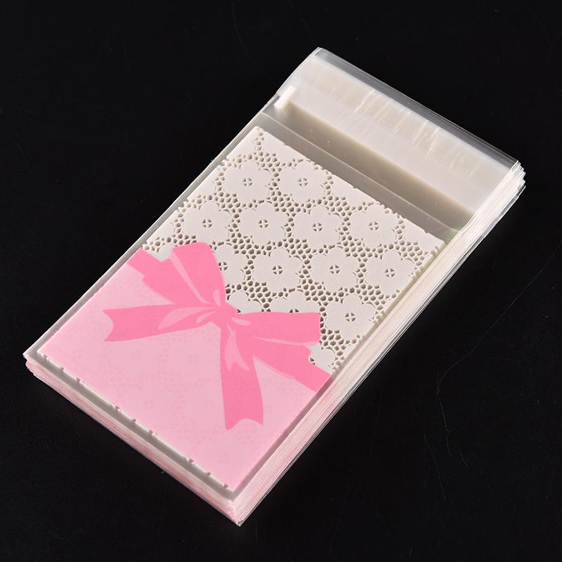 100pcs Self-adhesive Candy Bag Bags Flower Lace Bow Clip Holder Bags Desk Organizer