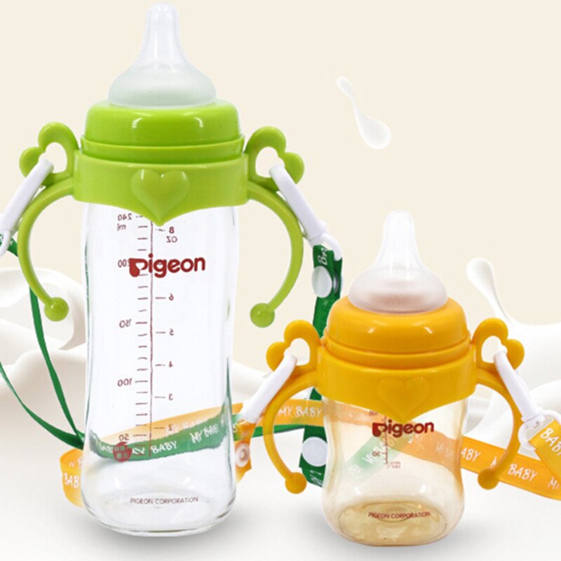1 Pcs Baby Zuigfles Plastic Handvatten Grip Breed Kaliber Fitting Schouderriem Anti-Verloren Handvat Oranje Groen