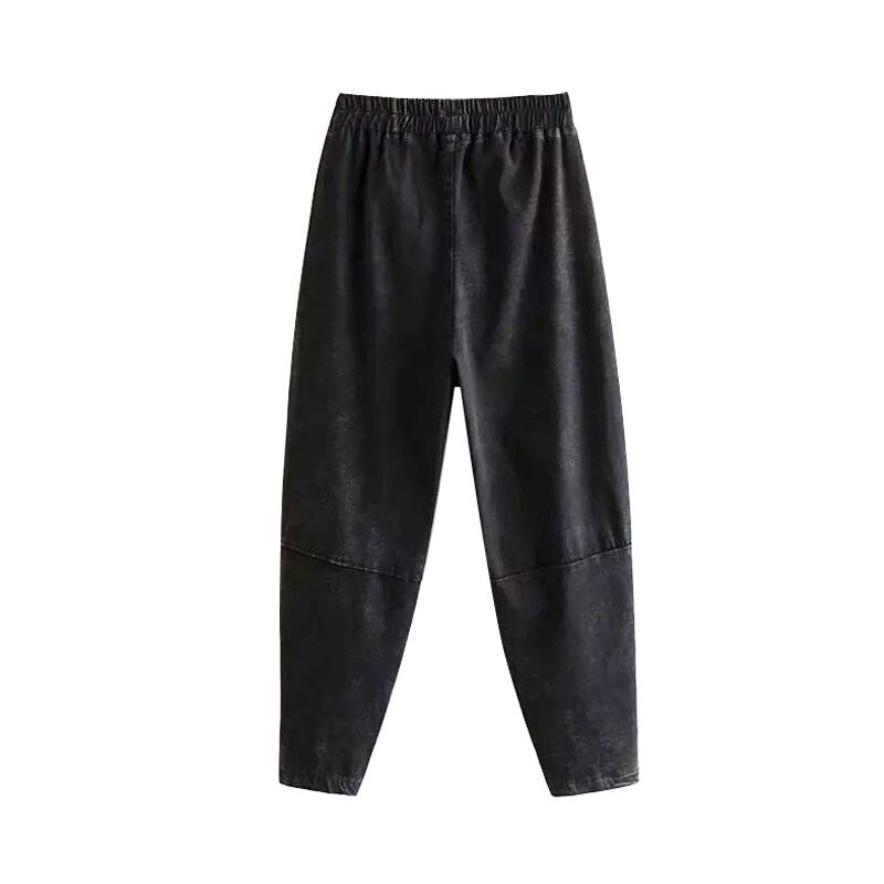 Pantalones vaqueros bombachos de algodón para mujer, pantalón informal, holgado, con cintura elástica y doble bolsillo, Vintage, color negro, Primavera, nueva coreana, S609