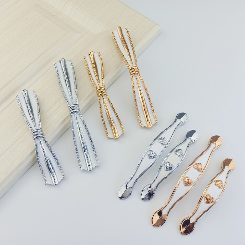 Simple Style Bowknot Handle Furniture Hardware Kitchen Cabinets Door Knobs Drawer Handle For Wardrobe Cupboard Dresser Pulls