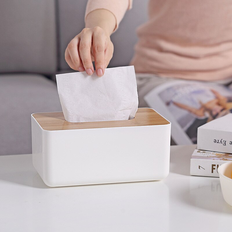 Home wooden plastic tissue box Kitchen solid wood napkin holder box Restaurant tissue case holder Office storage tissue canister