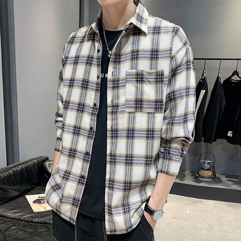 Homme bomull herre rutete skjorter høst herre rutete langermet skjorte herre knapp casual rutete skjorte casual pluss størrelse