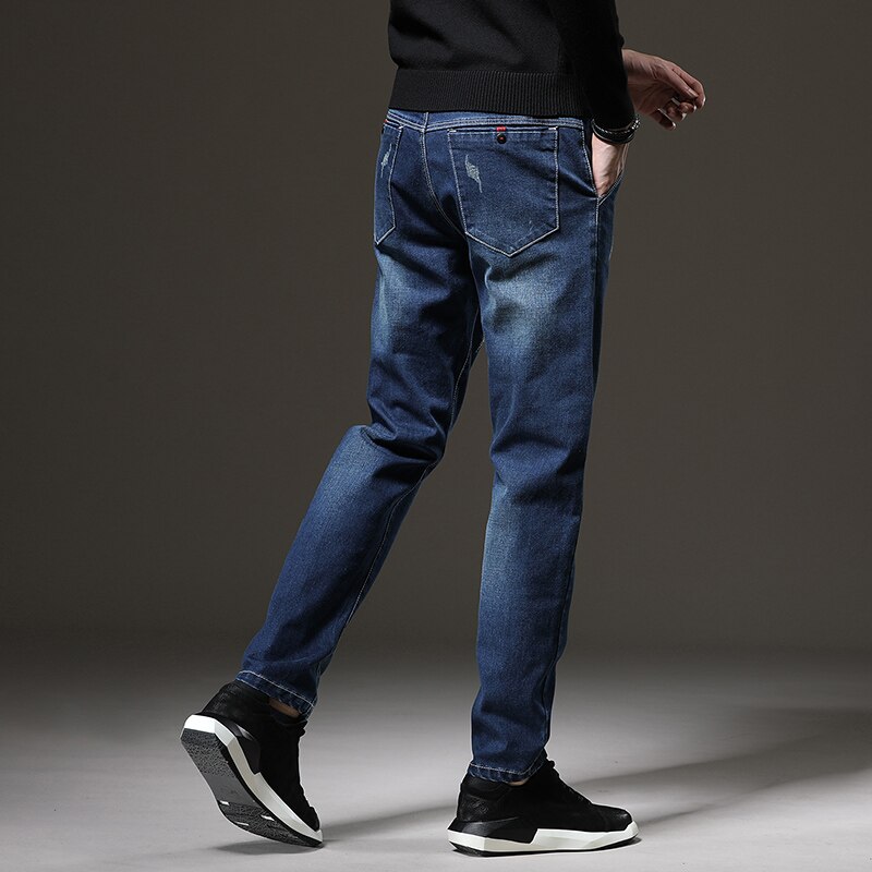 Markowe dżinsy dla mężczyzn jesienno-zimowa regularne proste długie spodnie Casual Fashion Mid czarne dżinsy Hommes Jeans Man Big Size 36 38