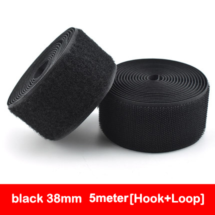 5 Meters/pair Nylon Klittenbandsluiting Tape Geen Lijm Haak Lus Lijm Naaien-Op Magic Tape Diy Kleding accessoires: 38MM   Black
