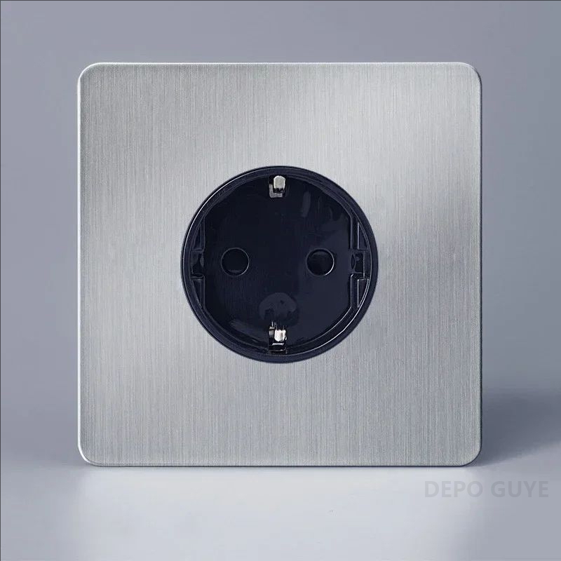 Double Prise de Courant Murale en Acier Inoxydable Brossé, Rétro, UE, France, Levier D.lique Interdit, 1-4 lèvent, 2 Voies, Panneau d'Joli, RJ45