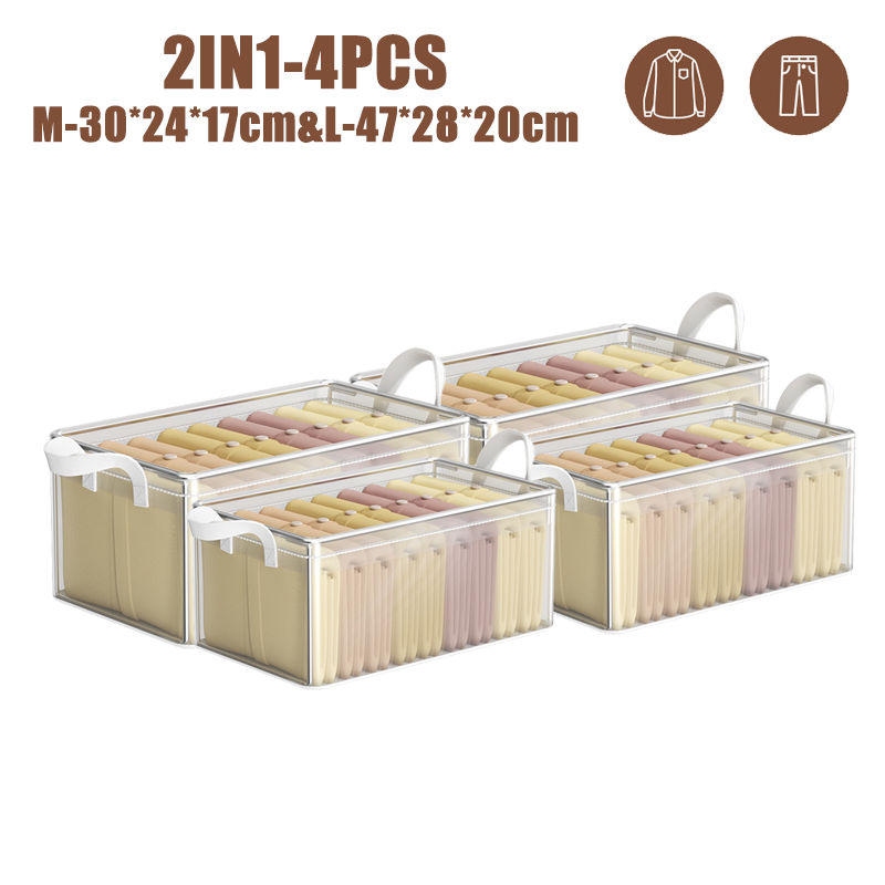 Clothes Storage Box Household Wardrobe Clothes Layered Finishing Box Transparent Folding Storage Basket Frame Artifact: Yellow