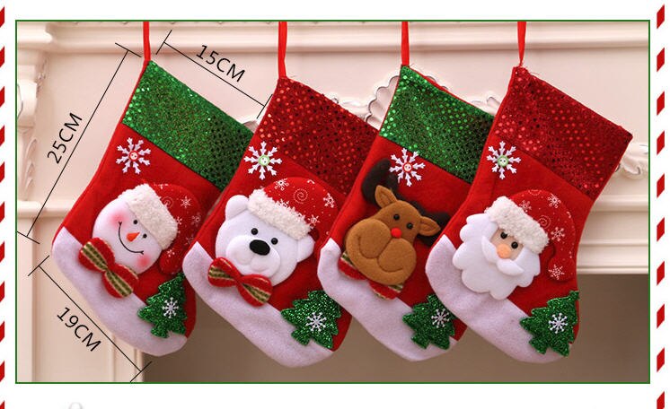 4 pc Christmas Socks Candy Socks Painted withTrees Bag Hanging Ornamnet for Christmas Tree Kids Showcase Decoration: Y01F M