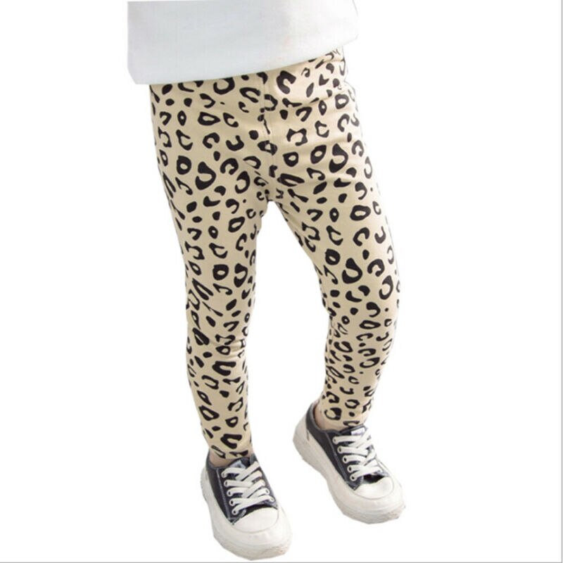 Forår småbørn børn piger almindelige leggings bukser leopard print stretch bukser bomuld