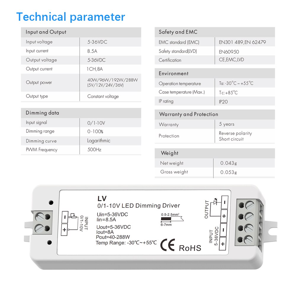 Mini 0/1-10v cv led himmennysohjain 1 kanava  dc 5v 12v 24v 36v pwm conatant jännitelähtö 8a 288w 1 kanava 0-10v himmennin lv