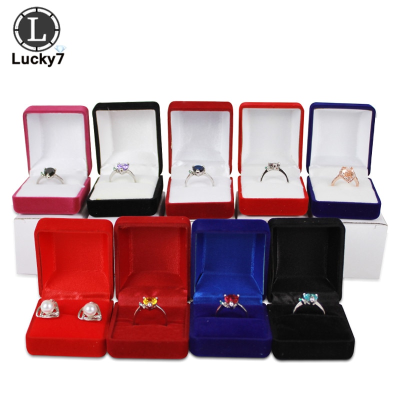 Fluwelen Ring Box 9 Kleur Ruit Case Engagement Bruiloft Sieraden Dozen Houder Voor Lover