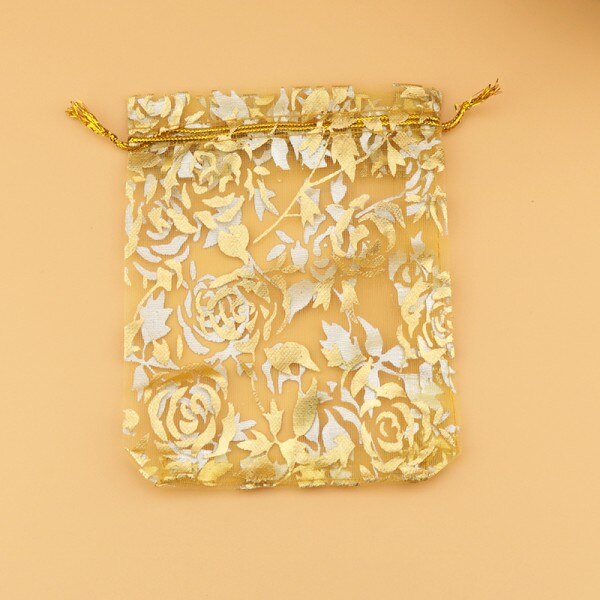 500 PCS color mix jewelry packaging transparent gauze bag 9*12cm Rose Print korah wedding bags Shopping bags: Gold