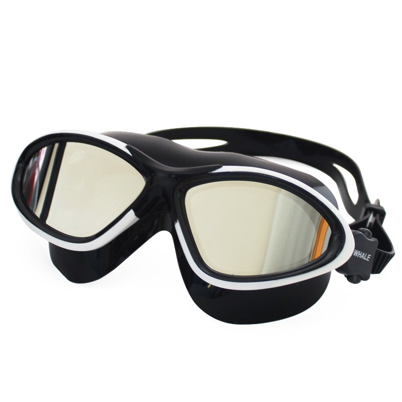 Hval anti-tåge linse vandtæt svømmebriller briller spejl belægning mænd kvinder store ramme svømningsbriller: Sort hvid