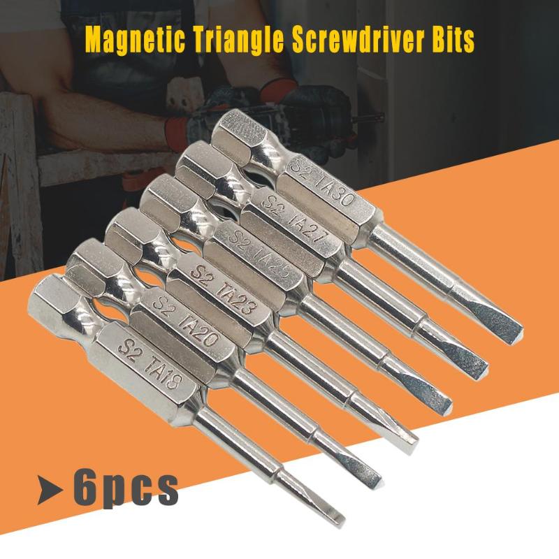 6pcs 50mm Triangle Magnetic Screwdriver Bits S2 Steel 1/4 inch Hex Screwdriver Bit Set DIY Hand Tools