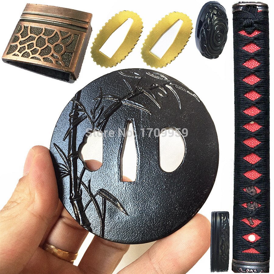 Bamboo Theme Iron Sword Guard DIY Set Accessory for Japanese Katana/Wakizashi Tsuba+Menuki+Fuchi+Kashira+Handle+Habaki+Seppa: Set Handle