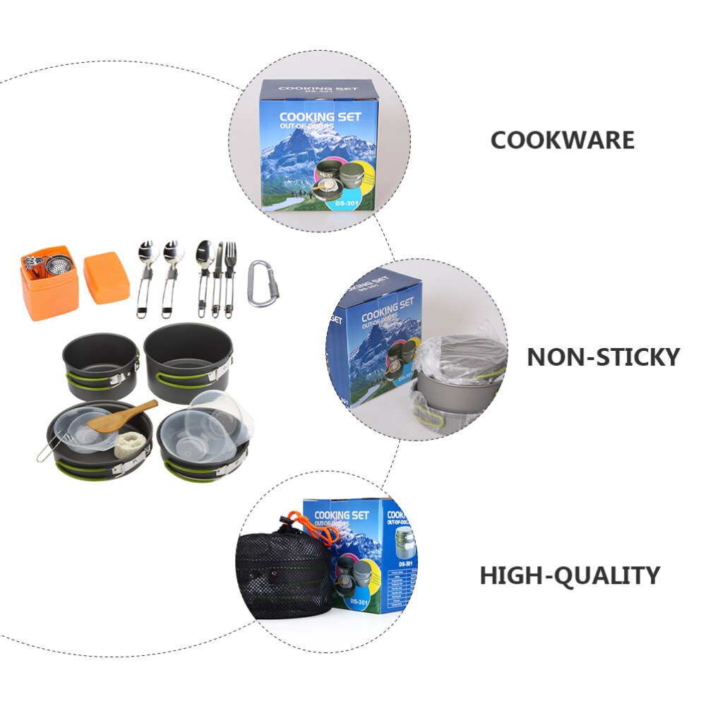 1 Set Camping Cookware Mess Kit Portable Camping Backpacking Cooking Set