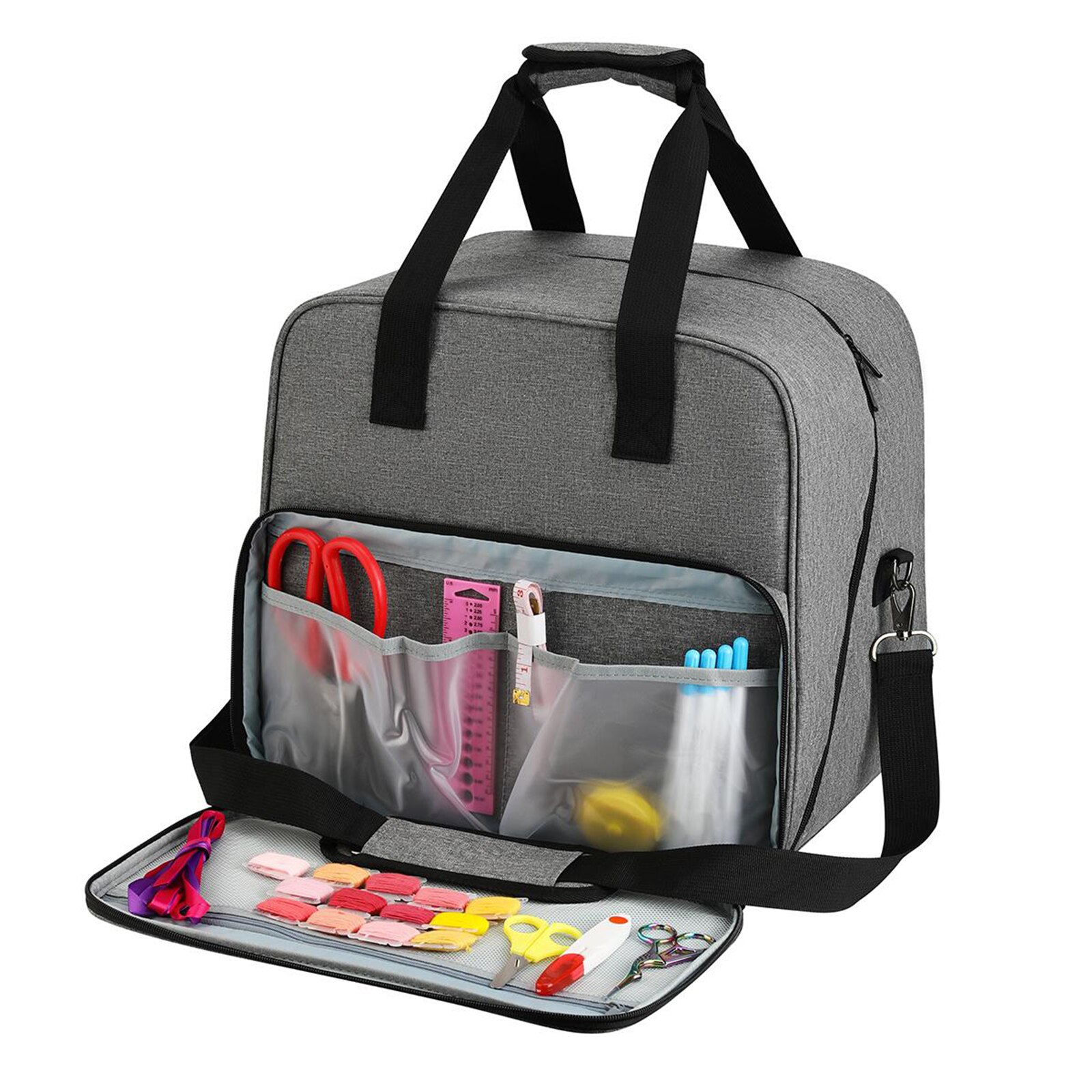 Foldable Sewing Machine Carry Case Padded Storage Cover Bag with Extra Pockets