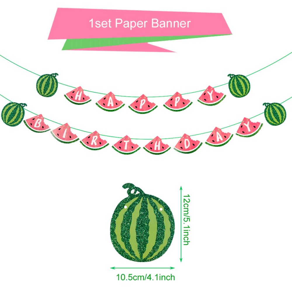 QIFU 1st Birthday Party Decorations Kids Summer Watermelon Party Cake Topper Bunting Flag Decor Pink Baby Shower Party Supplies: flag 1pcs