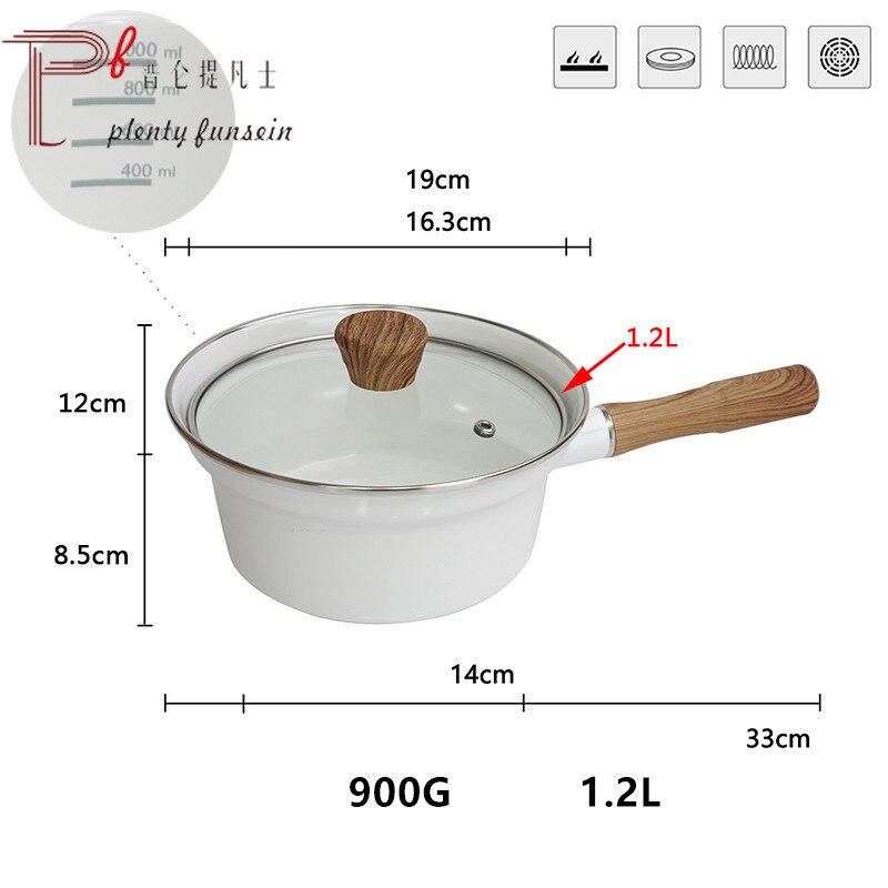 Enamel milk pot, snow pot, baby food aid pot, cooking noodles, instant noodles pot, single handle electromagnetic furnace gas