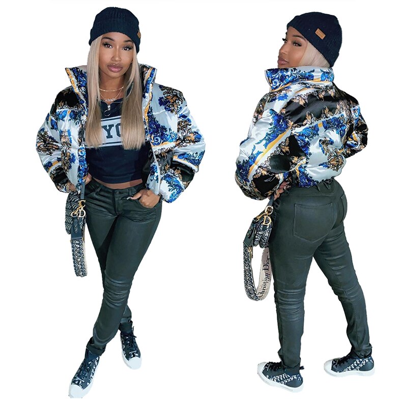 Haoyuan afslappet pufferjakke til kvinder streetwear langærmet vintertøj varmt parka-overtøj tyk dunboblefrakker